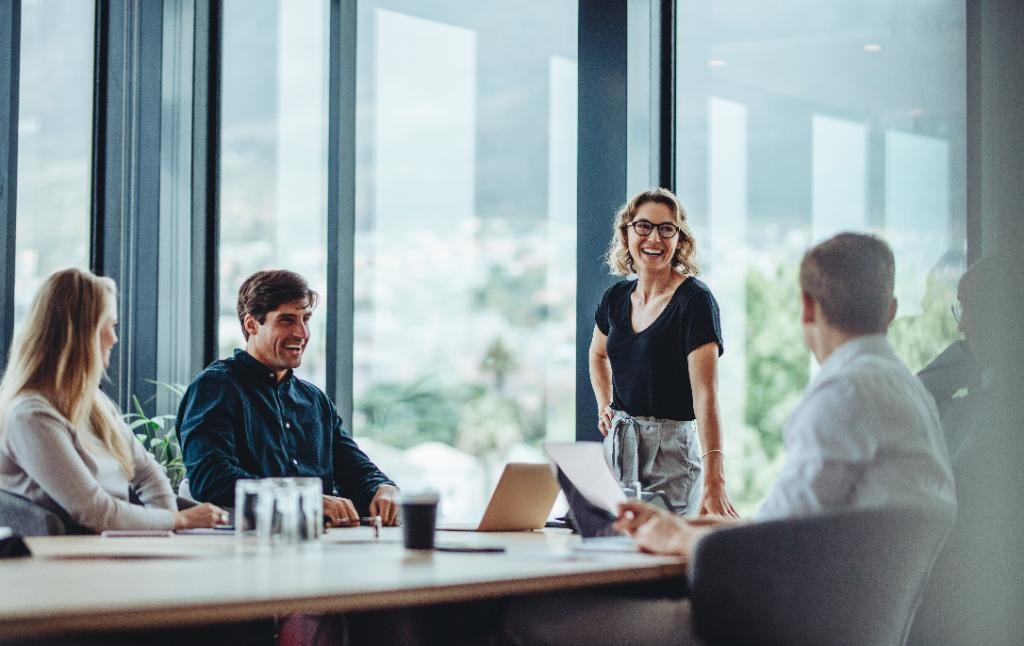 Professional legal team in a modern office meeting